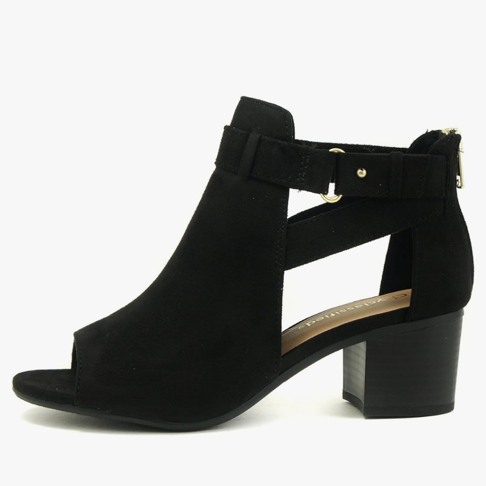 Faux Suede Black Cut Out Block heel